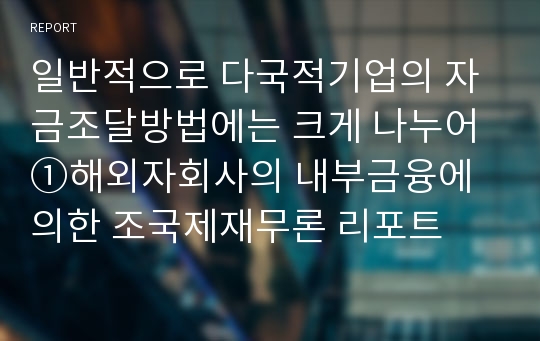 일반적으로 다국적기업의 자금조달방법에는 크게 나누어 ①해외자회사의 내부금융에 의한 조국제재무론 리포트