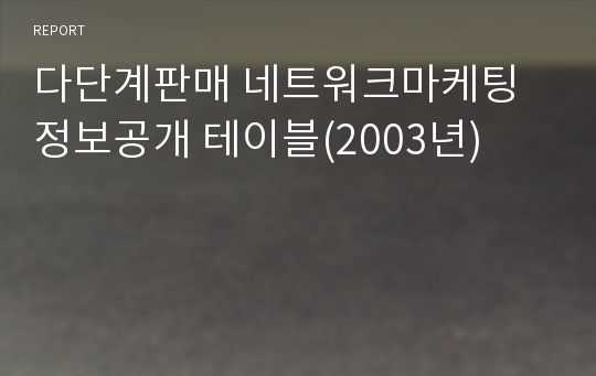 다단계판매 네트워크마케팅 정보공개 테이블(2003년)