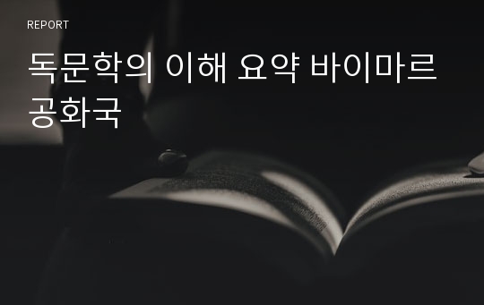 독문학의 이해 요약 바이마르공화국