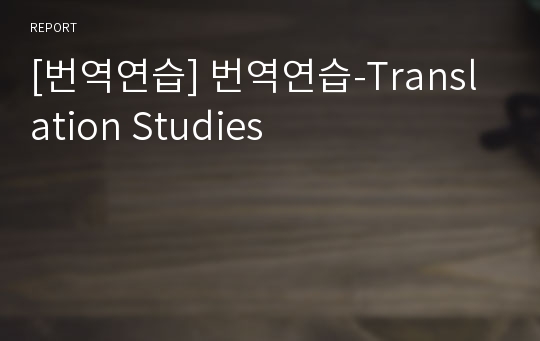 [번역연습] 번역연습-Translation Studies