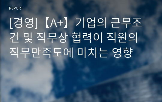 [경영]【A+】기업의 근무조건 및 직무상 협력이 직원의 직무만족도에 미치는 영향