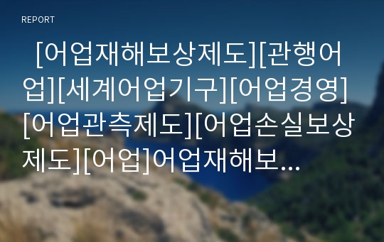   [어업재해보상제도][관행어업][세계어업기구][어업경영][어업관측제도][어업손실보상제도][어업]어업재해보상제도, 관행어업, 세계어업기구, 어업경영, 어업관측제도, 어업손실보상제도 분석