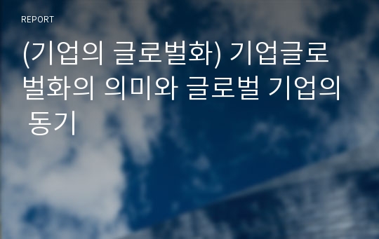 (기업의 글로벌화) 기업글로벌화의 의미와 글로벌 기업의 동기