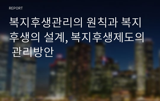 복지후생관리의 원칙과 복지후생의 설계, 복지후생제도의 관리방안