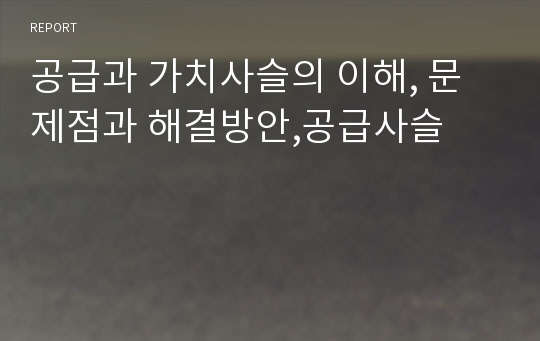 공급과 가치사슬의 이해, 문제점과 해결방안,공급사슬