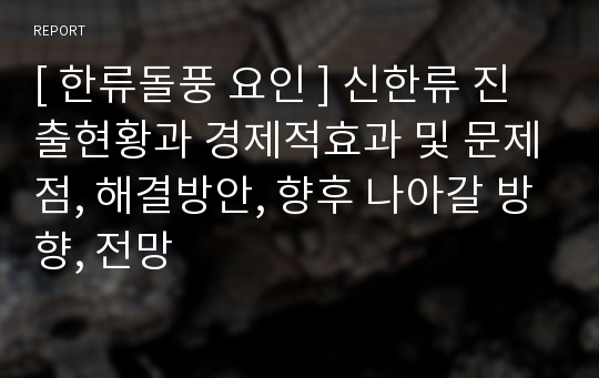 [ 한류돌풍 요인 ] 신한류 진출현황과 경제적효과 및 문제점, 해결방안, 향후 나아갈 방향, 전망