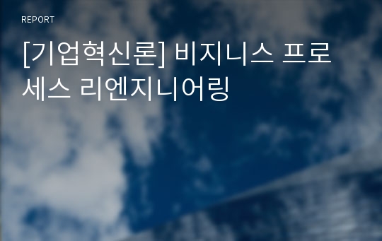 [기업혁신론] 비지니스 프로세스 리엔지니어링