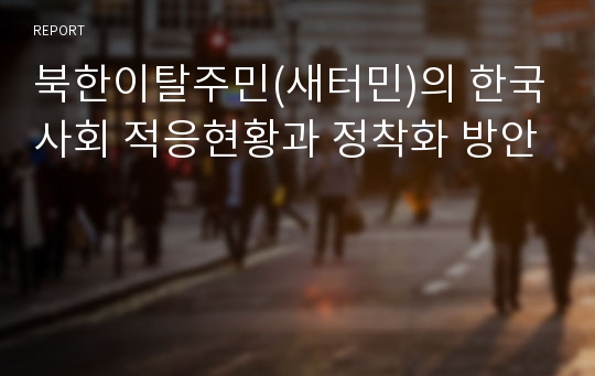 북한이탈주민(새터민)의 한국사회 적응현황과 정착화 방안