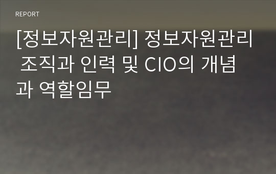 [정보자원관리] 정보자원관리 조직과 인력 및 CIO의 개념과 역할임무