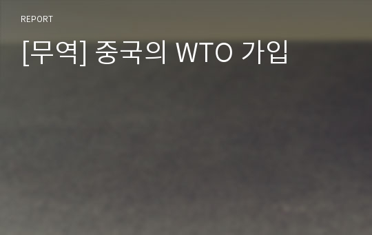 [무역] 중국의 WTO 가입