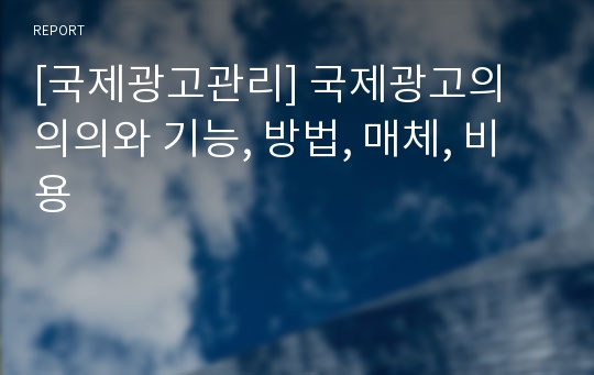 [국제광고관리] 국제광고의 의의와 기능, 방법, 매체, 비용