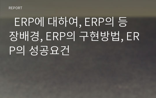   ERP에 대하여, ERP의 등장배경, ERP의 구현방법, ERP의 성공요건