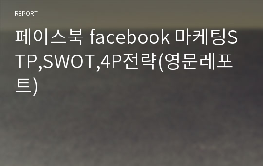 페이스북 facebook 마케팅STP,SWOT,4P전략(영문레포트)