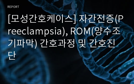 [모성간호케이스] 자간전증(Preeclampsia), ROM(양수조기파막) 간호과정 및 간호진단