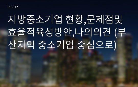 지방중소기업 현황,문제점및 효율적육성방안,나의의견 (부산지역 중소기업 중심으로)