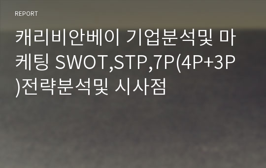 캐리비안베이 기업분석및 마케팅 SWOT,STP,7P(4P+3P)전략분석및 시사점