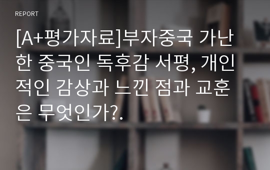 [A+평가자료]부자중국 가난한 중국인 독후감 서평, 개인적인 감상과 느낀 점과 교훈은 무엇인가?.