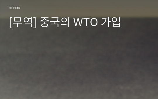 [무역] 중국의 WTO 가입