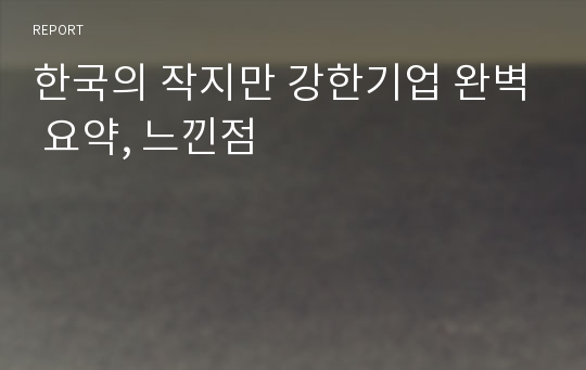 한국의 작지만 강한기업 완벽 요약, 느낀점