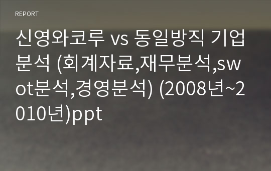 신영와코루 vs 동일방직 기업분석 (회계자료,재무분석,swot분석,경영분석) (2008년~2010년)ppt