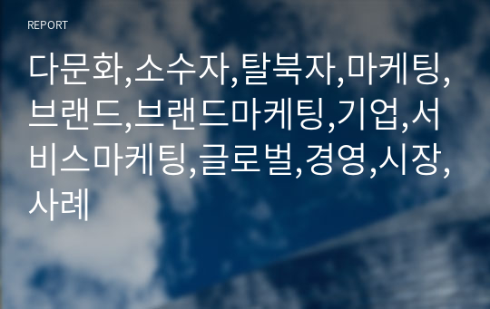 다문화,소수자,탈북자,마케팅,브랜드,브랜드마케팅,기업,서비스마케팅,글로벌,경영,시장,사례