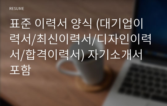 표준 이력서 양식 (대기업이력서/최신이력서/디자인이력서/합격이력서) 자기소개서 포함