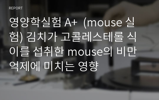 영양학실험 A+  (mouse 실험) 김치가 고콜레스테롤 식이를 섭취한 mouse의 비만억제에 미치는 영향