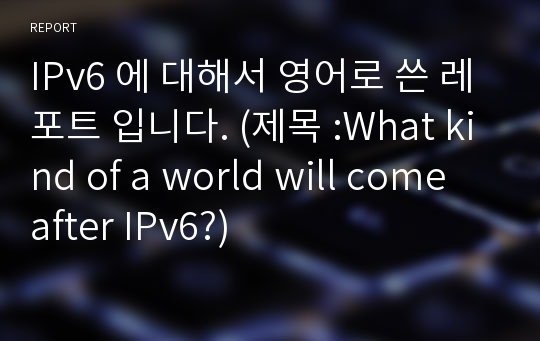 IPv6 에 대해서 영어로 쓴 레포트 입니다. (제목 :What kind of a world will come after IPv6?)