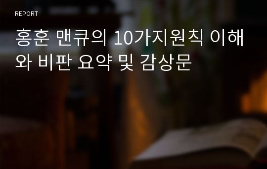 홍훈 맨큐의 10가지원칙 이해와 비판 요약 및 감상문