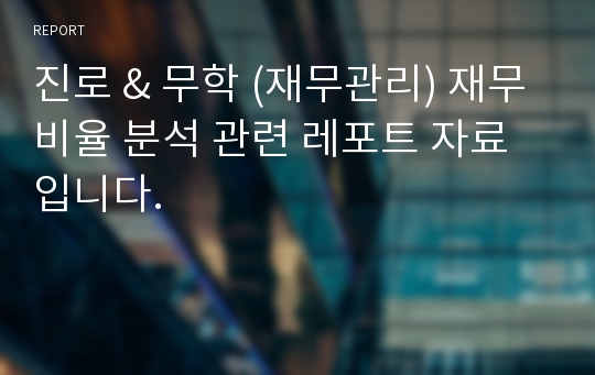 진로 &amp; 무학 (재무관리) 재무비율 분석 관련 레포트 자료입니다.