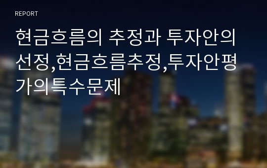 현금흐름의 추정과 투자안의 선정,현금흐름추정,투자안평가의특수문제