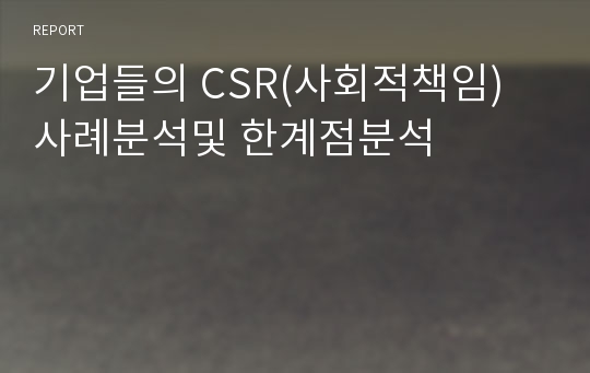 기업들의 CSR(사회적책임) 사례분석및 한계점분석