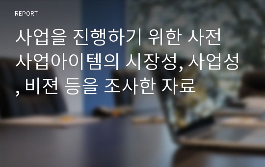 사업을 진행하기 위한 사전 사업아이템의 시장성, 사업성, 비젼 등을 조사한 자료