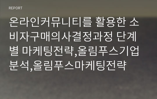 온라인커뮤니티를 활용한 소비자구매의사결정과정 단계별 마케팅전략,올림푸스기업분석,올림푸스마케팅전략