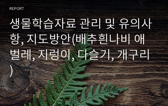 생물학습자료 관리 및 유의사항, 지도방안(배추흰나비 애벌레, 지렁이, 다슬기, 개구리)