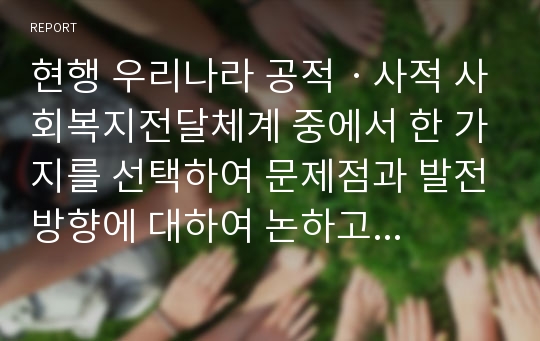 현행 우리나라 공적ㆍ사적 사회복지전달체계 중에서 한 가지를 선택하여 문제점과 발전방향에 대하여 논하고 본인의 견해를 제시하시오.-공적 사회복지전달체계의 문제점과 발전방향 및 나의