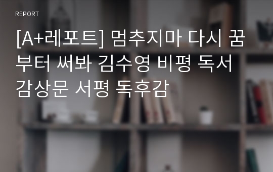 [A+레포트] 멈추지마 다시 꿈부터 써봐 김수영 비평 독서감상문 서평 독후감