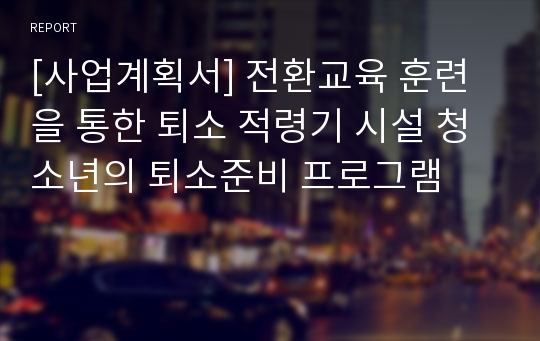 [사업계획서] 전환교육 훈련을 통한 퇴소 적령기 시설 청소년의 퇴소준비 프로그램