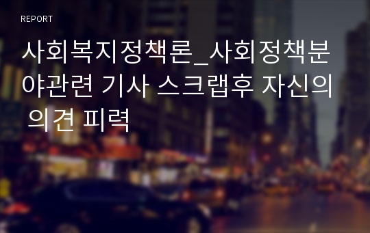 사회복지정책론_사회정책분야관련 기사 스크랩후 자신의 의견 피력