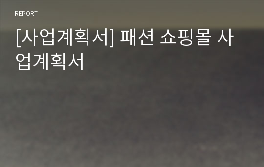 [사업계획서] 패션 쇼핑몰 사업계획서