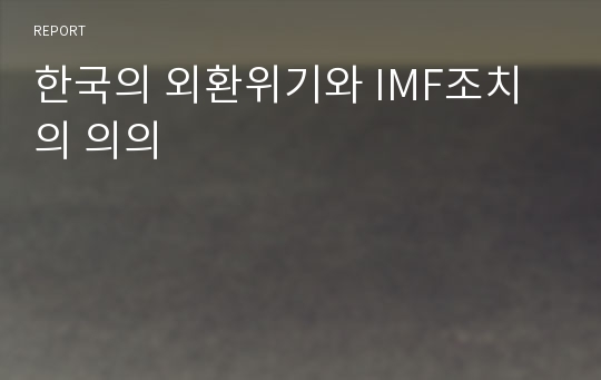 한국의 외환위기와 IMF조치의 의의