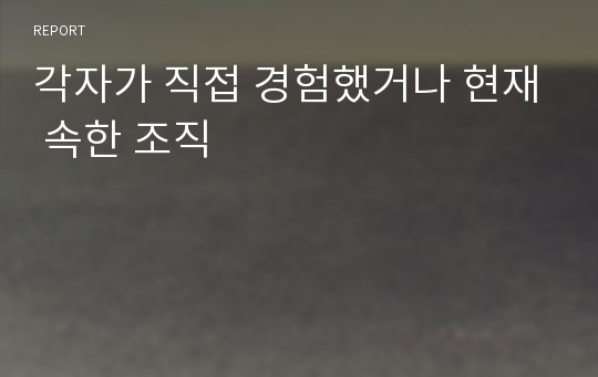 각자가 직접 경험했거나 현재 속한 조직