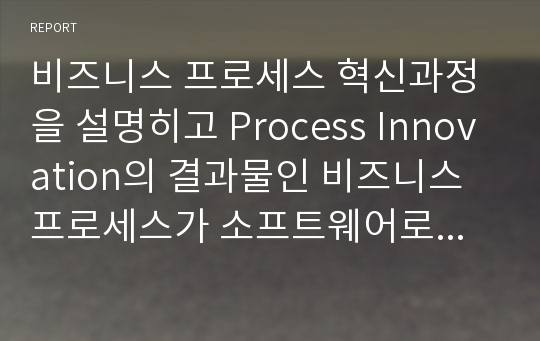 비즈니스 프로세스 혁신과정을 설명히고 Process Innovation의 결과물인 비즈니스 프로세스가 소프트웨어로 구현되는 과장을 설명하라