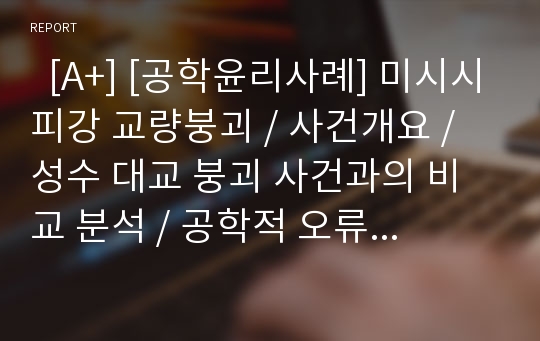   [A+] [공학윤리사례] 미시시피강 교량붕괴 / 사건개요 / 성수 대교 붕괴 사건과의 비교 분석 / 공학적 오류 / 윤리적 오류 / 안전불감증