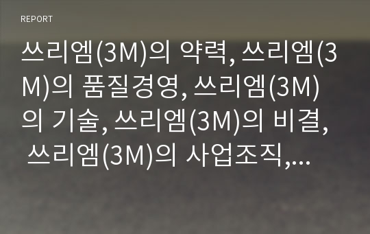 쓰리엠(3M)의 약력, 쓰리엠(3M)의 품질경영, 쓰리엠(3M)의 기술, 쓰리엠(3M)의 비결, 쓰리엠(3M)의 사업조직, 쓰리엠(3M)의 연구개발, 쓰리엠(3M) 재무현황 분석