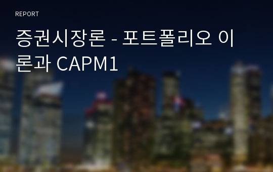 증권시장론 - 포트폴리오 이론과 CAPM1