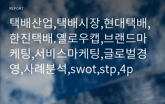 택배산업,택배시장,현대택배,한진택배.옐로우캡,브랜드마케팅,서비스마케팅,글로벌경영,사례분석,swot,stp,4p