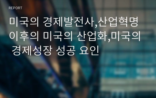 미국의 경제발전사,산업혁명 이후의 미국의 산업화,미국의 경제성장 성공 요인