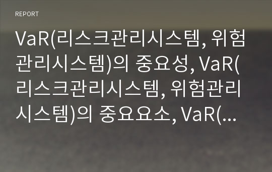 VaR(리스크관리시스템, 위험관리시스템)의 중요성, VaR(리스크관리시스템, 위험관리시스템)의 중요요소, VaR(리스크관리시스템, 위험관리시스템)의 계측방법, VaR의 구축 방안