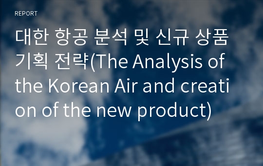 대한 항공 분석 및 신규 상품 기획 전략(The Analysis of the Korean Air and creation of the new product)